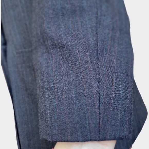 Vintage hand-made woolen long jacket blazer charcoal grey double breasted 10 - Picture 8 of 15